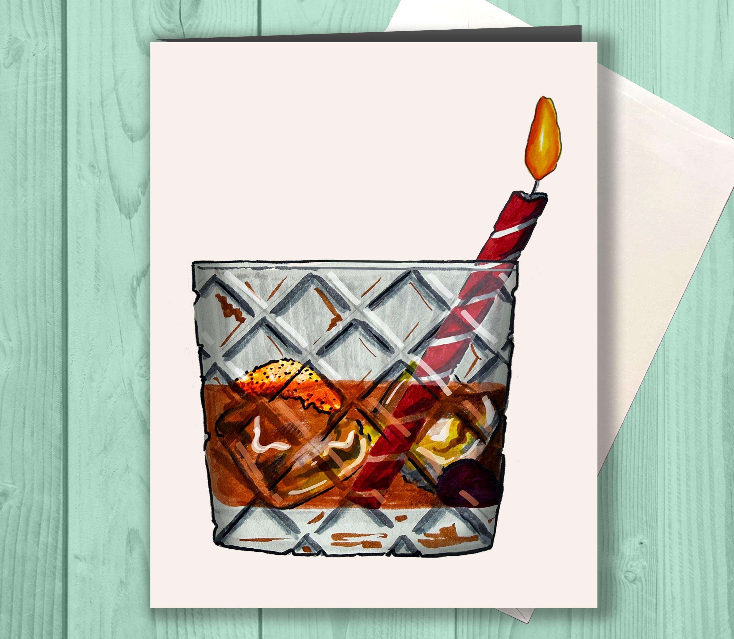 Whiskey Birthday Card, Cocktail Lover Birthday Card, Old Fashioned Drink Card, Bourbon Lover Gift, Funny Birthday Greeting Card