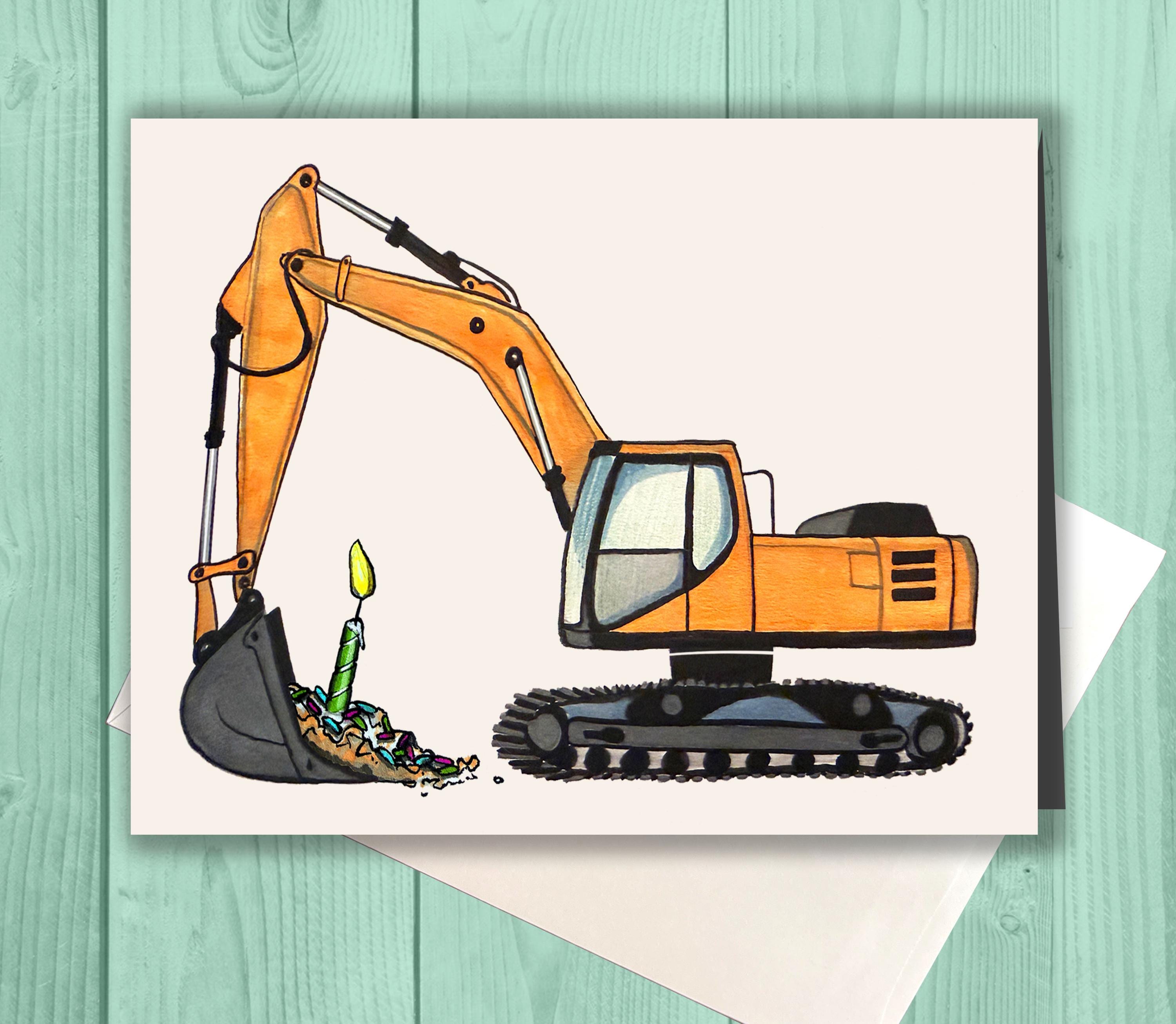 Construction Birthday Card, Excavator Birthday Card, Digger Birthday Card, Construction Vehicle Gift, Truck Lover Card, Kids Birthday Card