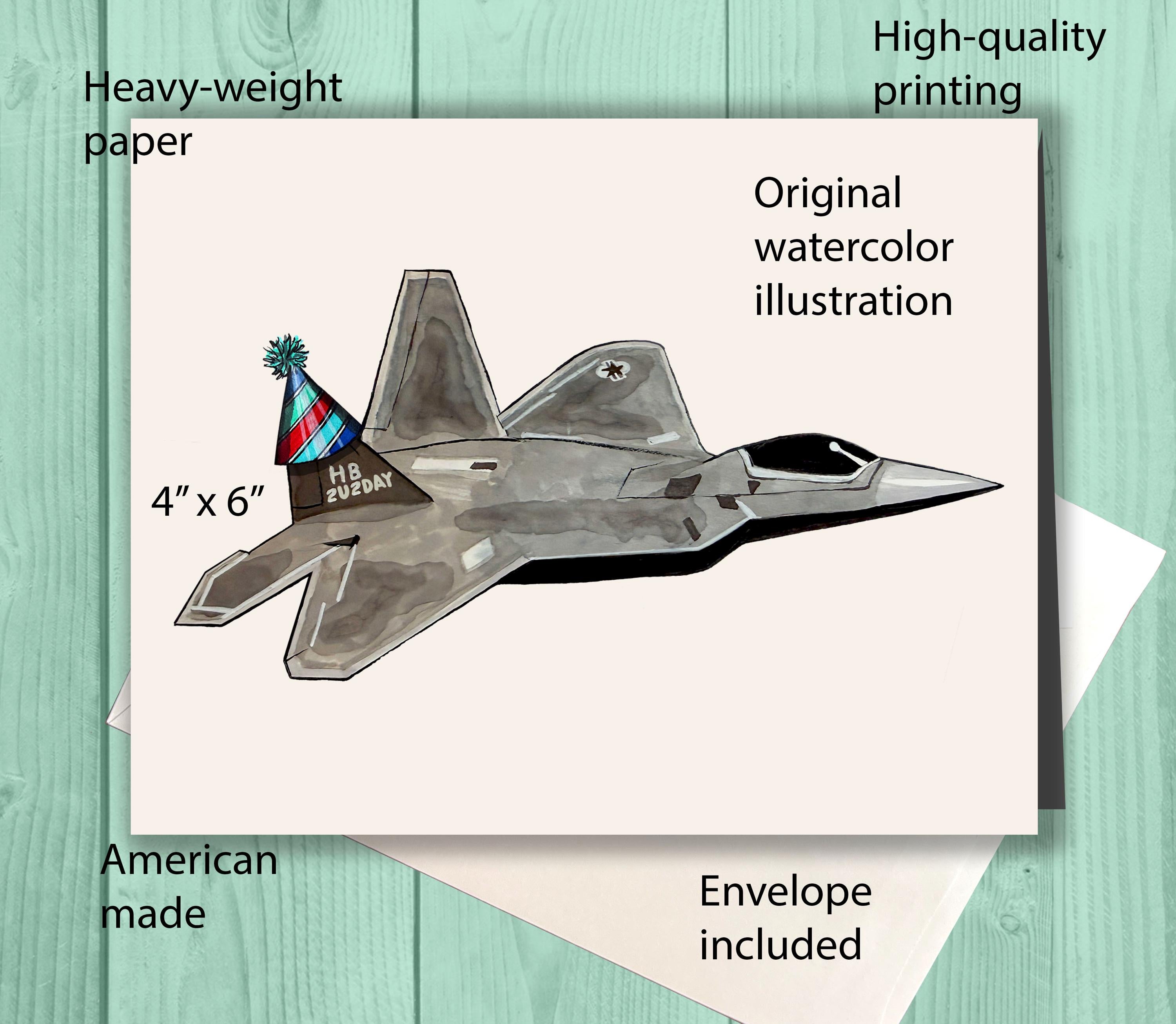 F-22 Raptor Birthday Card, Air Force Birthday Card, Fighter Jet Card, Pilot Gift, Jet Lover Birthday Card, Airplane Enthusiast Gift