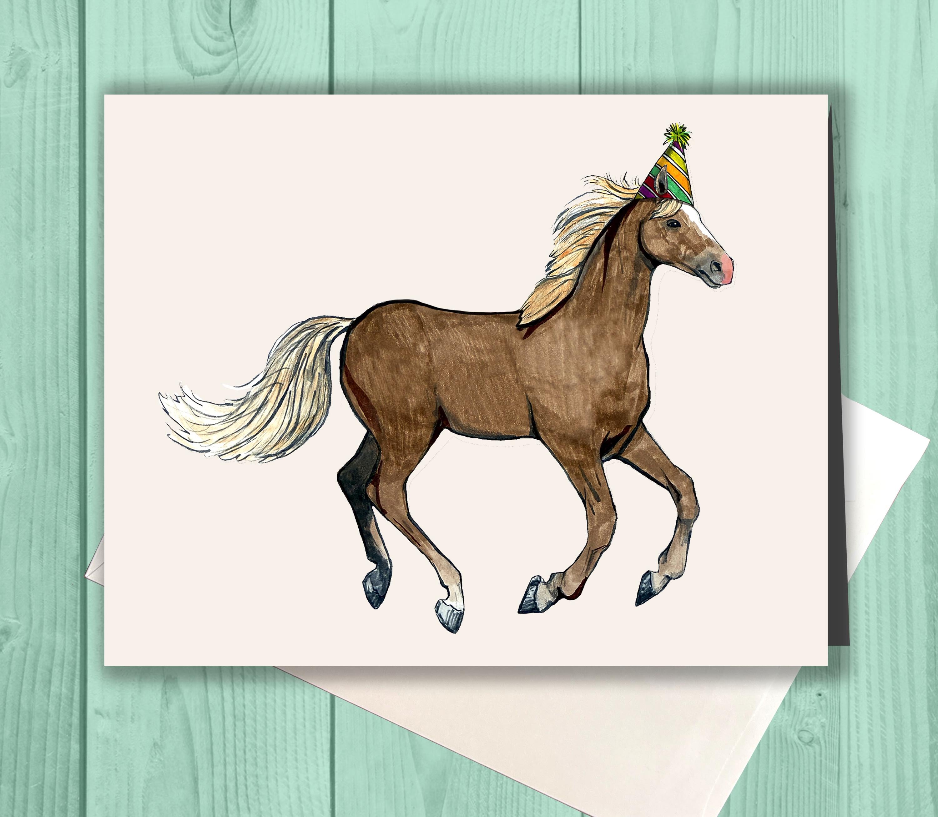 Horse Lover's Birthday Card - Horse Birthday - Palomino Hand Drawn Watercolor Birthday Cards