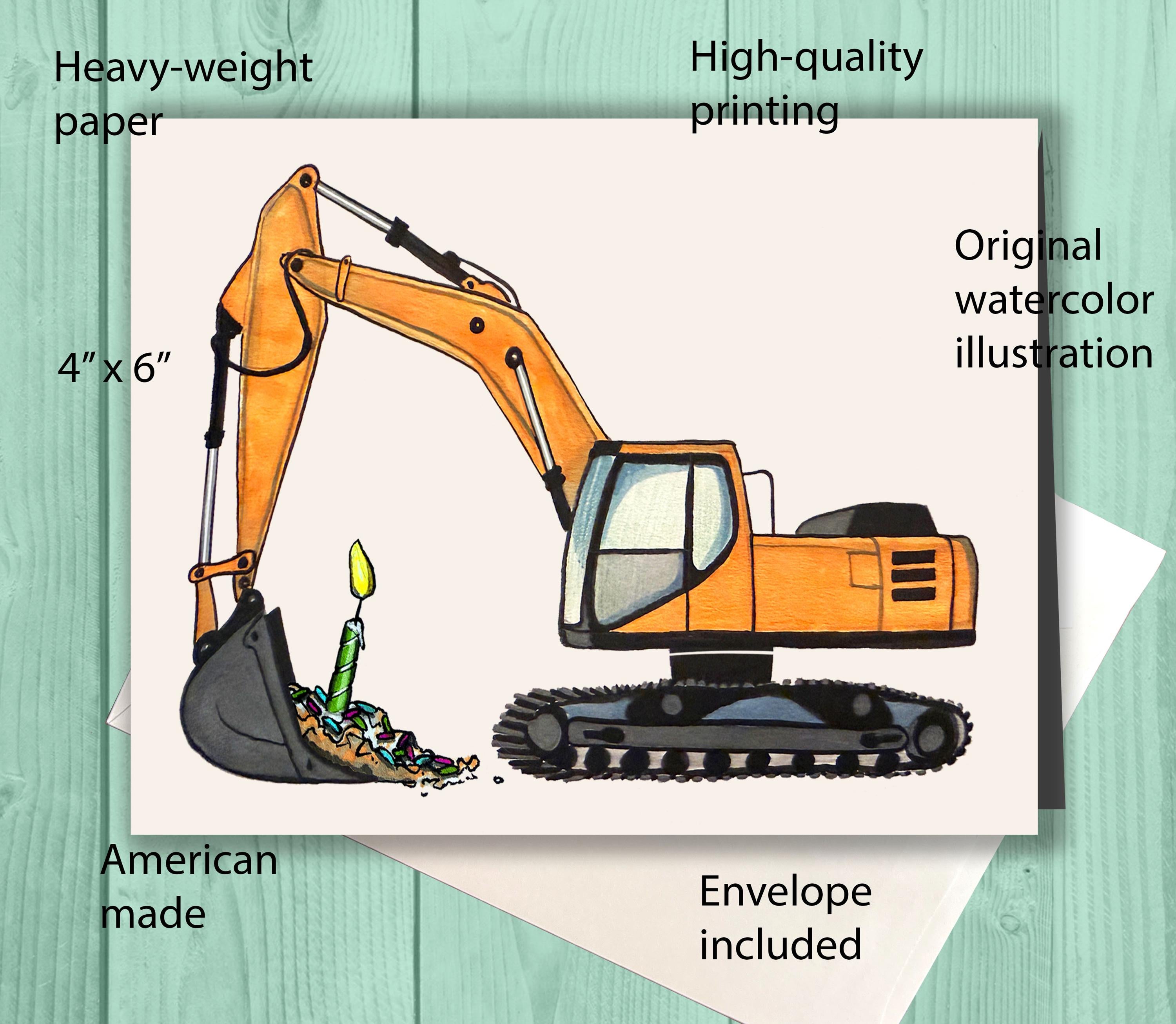 Construction Birthday Card, Excavator Birthday Card, Digger Birthday Card, Construction Vehicle Gift, Truck Lover Card, Kids Birthday Card
