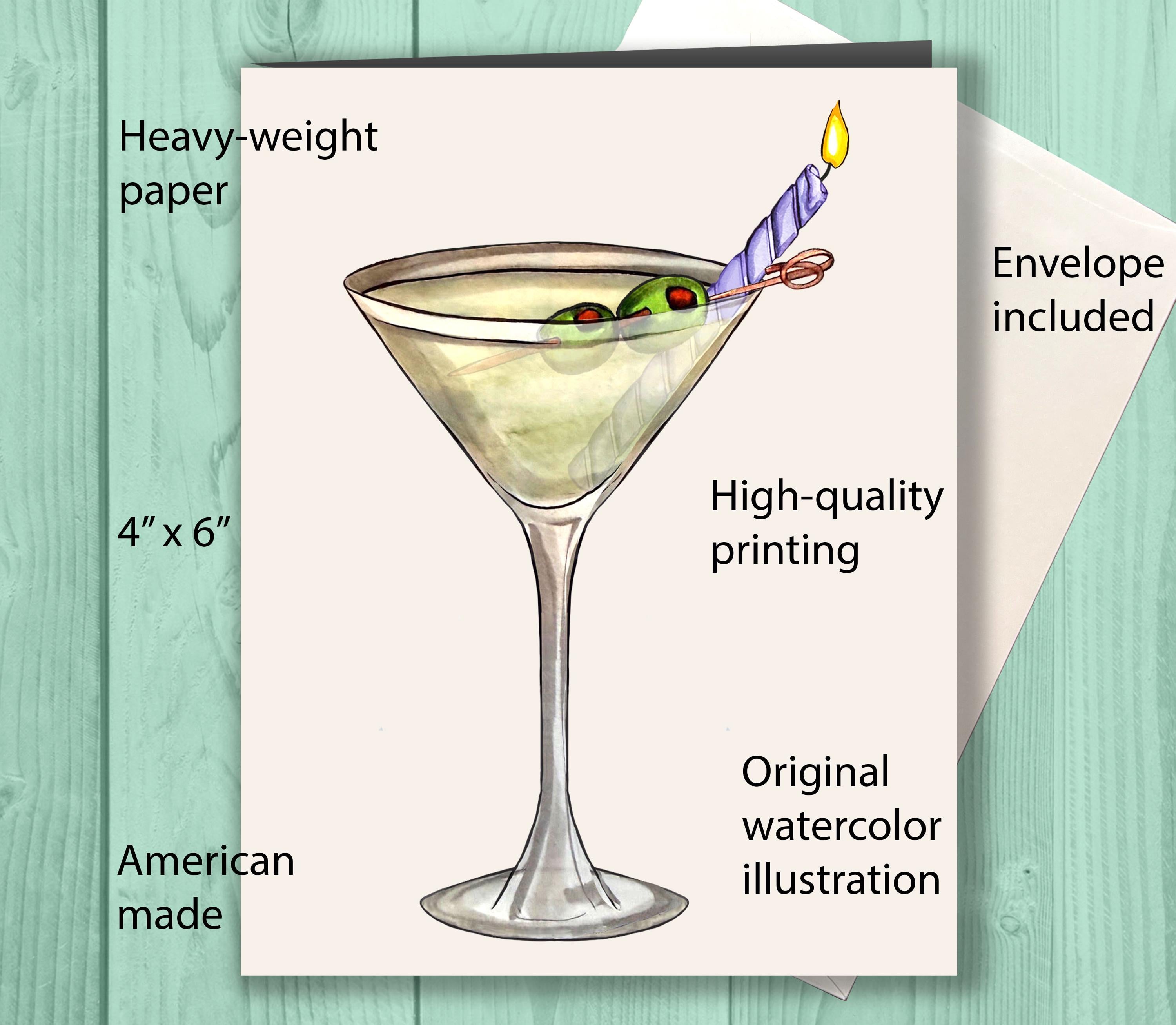 Martini Birthday Card – Birthday Card for a Martini Lover, Cocktail Card