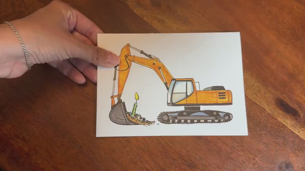 Construction Birthday Card, Excavator Birthday Card, Digger Birthday Card, Construction Vehicle Gift, Truck Lover Card, Kids Birthday Card