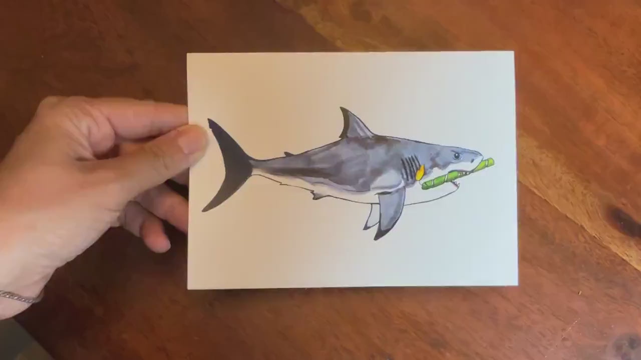 Shark Birthday Card, Shark Enthusiast Gift, Great White Shark Card, Shark Lover Birthday Card, Kids Shark Birthday, Funny Animal Card