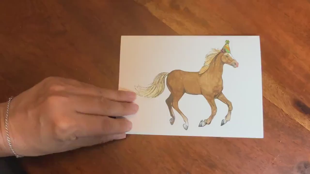 Horse Lover's Birthday Card - Horse Birthday - Palomino Hand Drawn Watercolor Birthday Cards