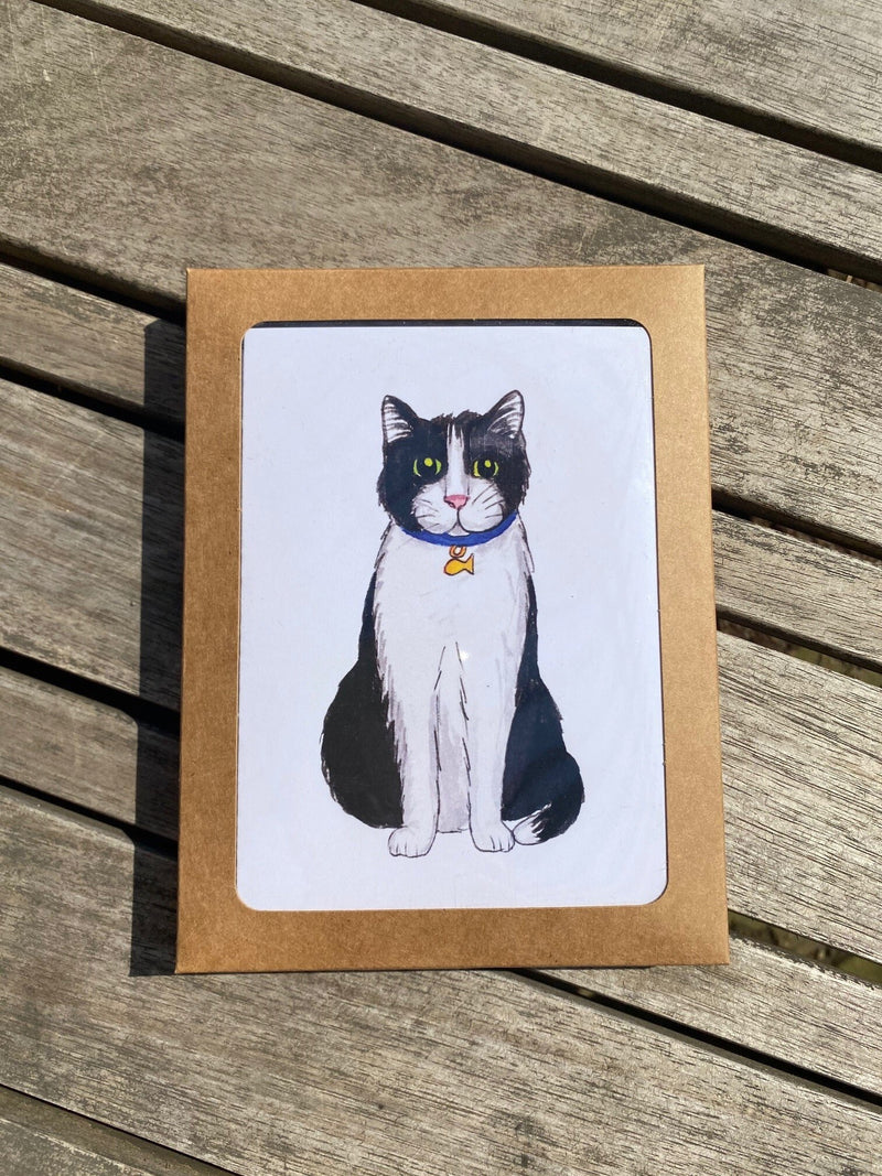 Black and White Cat Note Card Pack w/ Envelopes (Set of 10) - Cat Greeting Cards