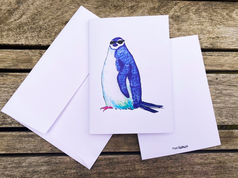 Penguin with sunglasses note cards with white envelopes (1 single card)