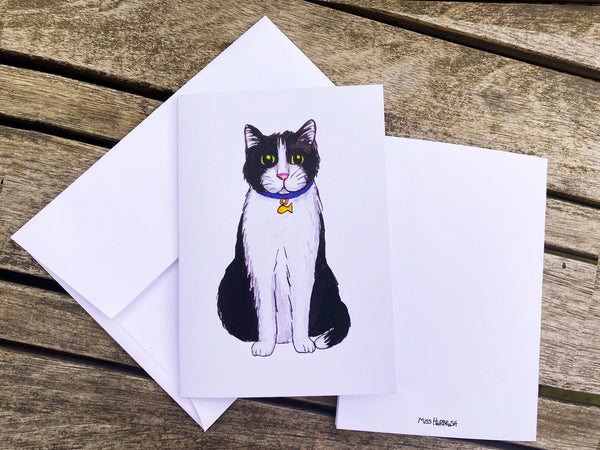 Black and White Cat Note Card Pack w/ Envelopes (Set of 10) - Cat Greeting Cards