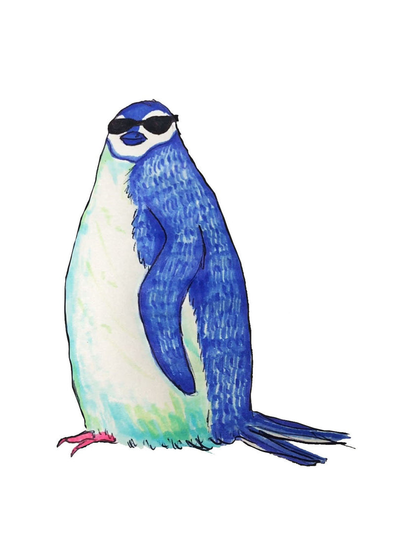 Penguin with sunglasses note cards with white envelopes (set of 12)