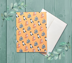 Single or Pack of 10 Watercolor Cat Card - Cute Cat Note Card, Greeting Card - Wallpaper Collage - With White Envelopes