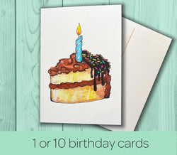 Chocolate Birthday Cake - Card Pack - Birthday Card Pack for Him or Her - Hand Drawn Watercolor Birthday Cards