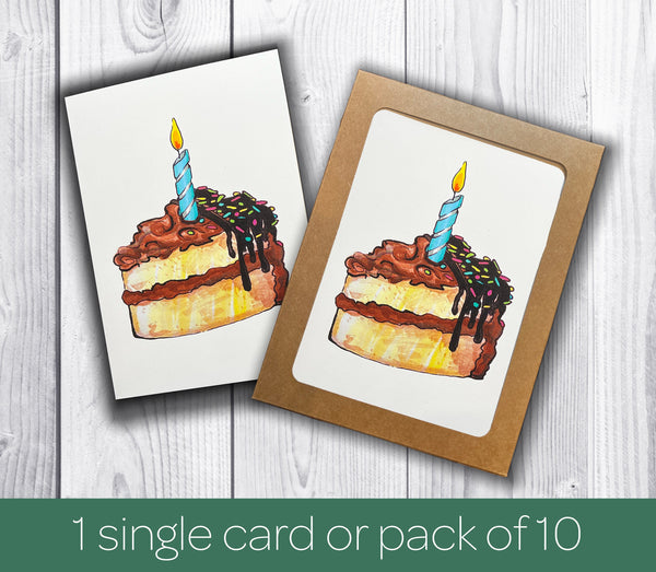 Chocolate Birthday Cake - Card Pack - Birthday Card Pack for Him or Her - Hand Drawn Watercolor Birthday Cards