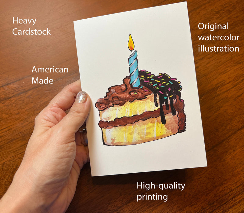 Chocolate Birthday Cake - Card Pack - Birthday Card Pack for Him or Her - Hand Drawn Watercolor Birthday Cards