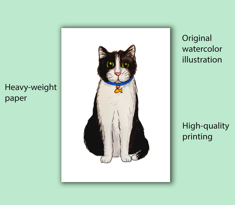 Black and White Cat Note Card Pack w/ Envelopes (Set of 10) - Cat Greeting Cards