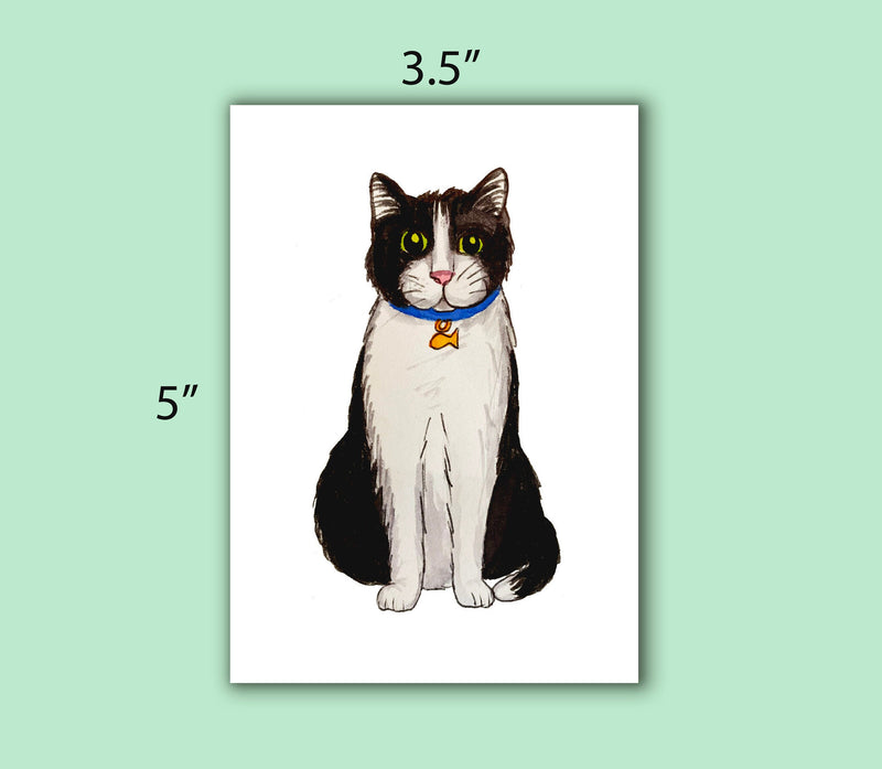 Black and White Cat Note Card Pack w/ Envelopes (Set of 10) - Cat Greeting Cards