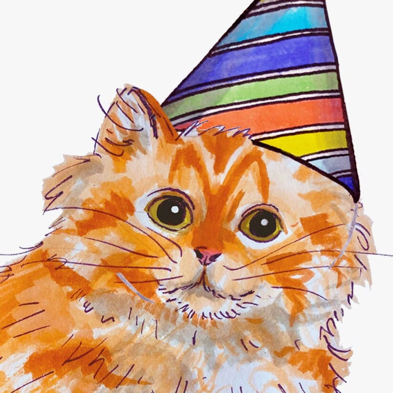 Orange Cat Birthday Card - Card Pack - Birthday Card Pack for Adults or Kids- Hand Drawn Watercolor Birthday Cards