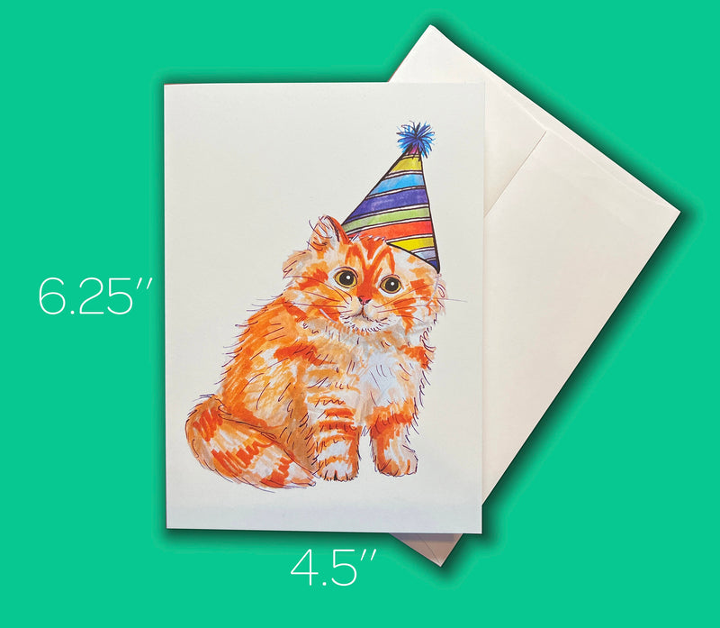 Orange Cat Birthday Card - Card Pack - Birthday Card Pack for Adults or Kids- Hand Drawn Watercolor Birthday Cards