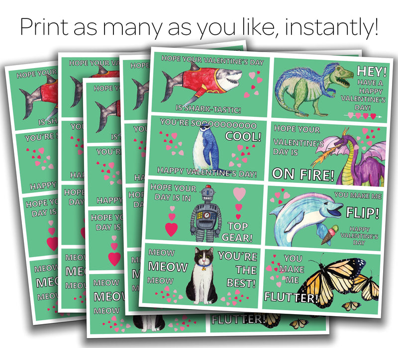 Printable Valentines for Kids, PDF, 8 Designs