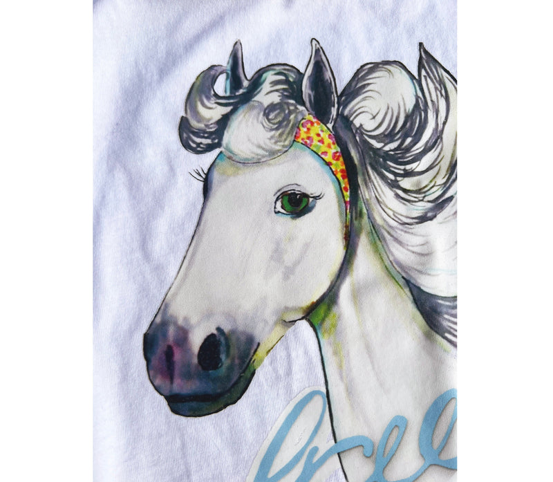 Horse T-Shirt, Long Sleeve, For Girls, White, For Horse Lovers!