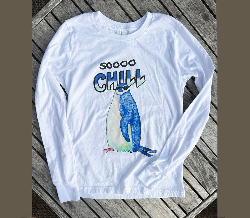 Chill Penguin T-Shirt, For Boys or Girls, White