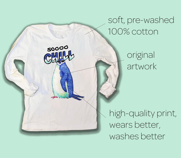 Chill Penguin T-Shirt, For Boys or Girls, White