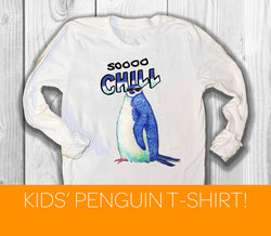 Chill Penguin T-Shirt, For Boys or Girls, White