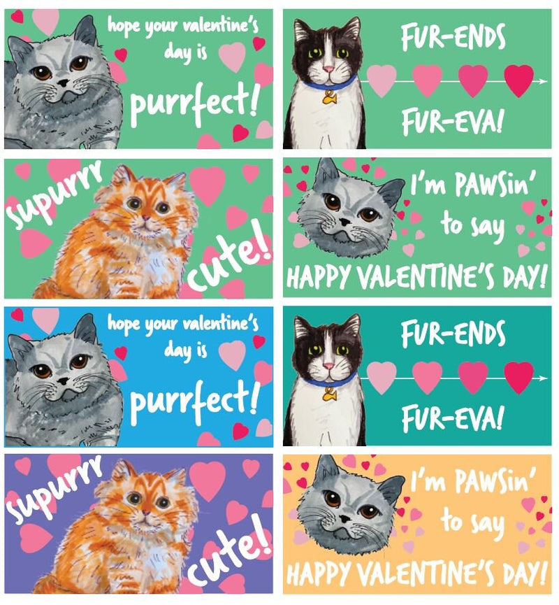 Printable Cat Valentines for Kids, PDF, for school