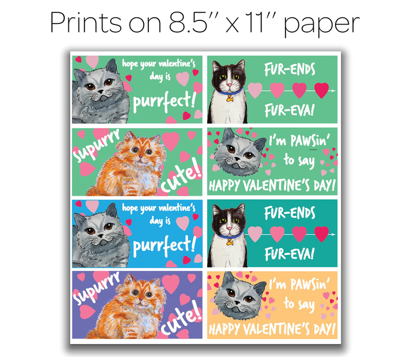 Printable Cat Valentines for Kids, PDF, for school