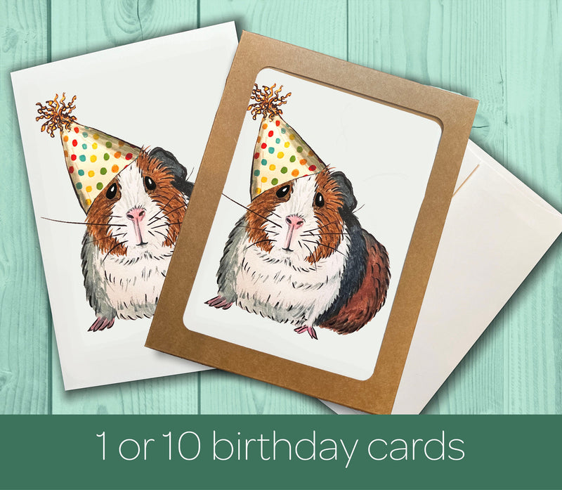 Guinea Pig - Card Pack - Birthday Card Pack for Him or Her or kids - Hand Drawn Watercolor Birthday Cards