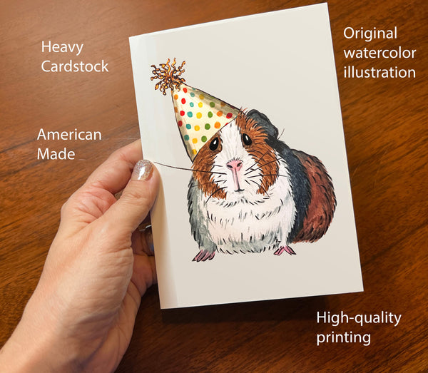 Guinea Pig - Card Pack - Birthday Card Pack for Him or Her or kids - Hand Drawn Watercolor Birthday Cards